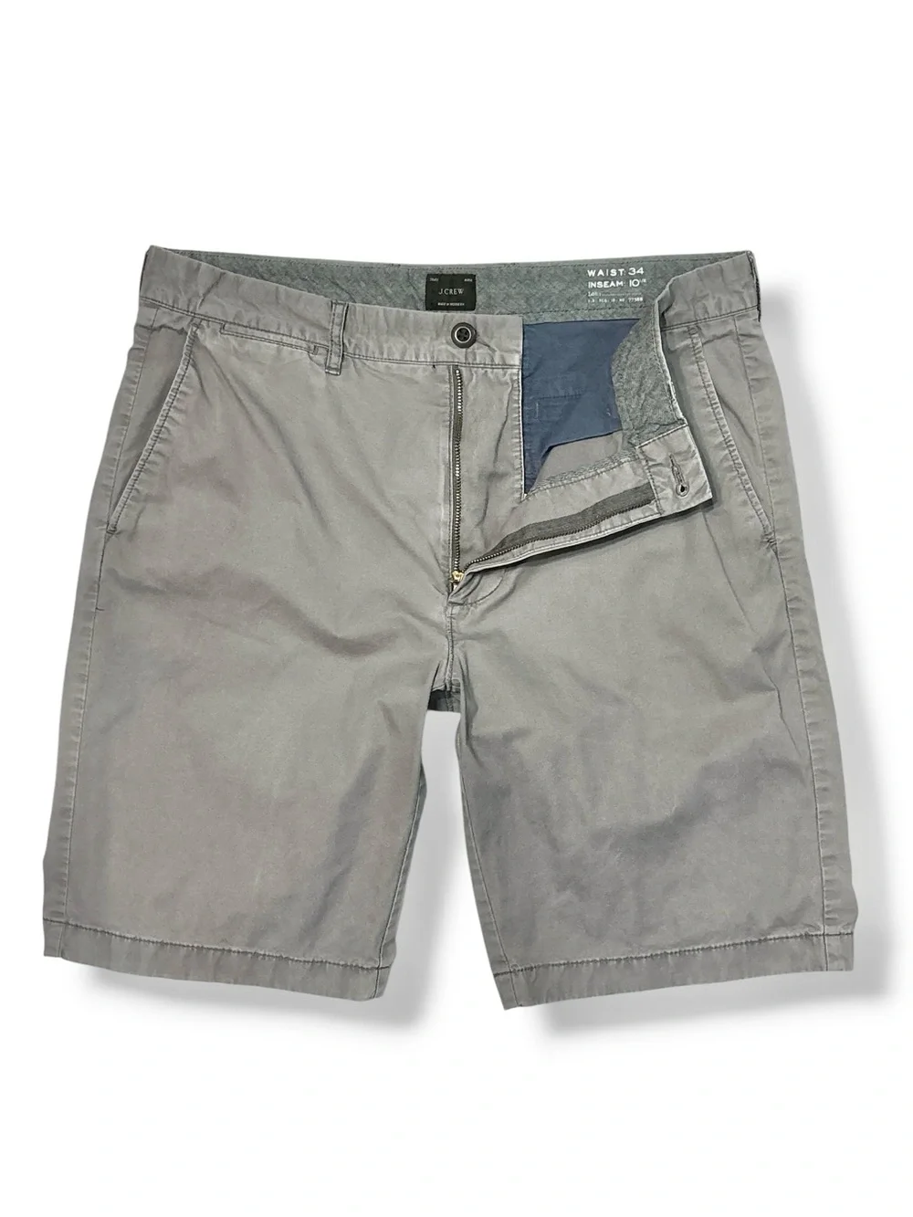 J. CREW Grey Stretch Chino Flat Front Shorts 10.5” Inseam Size 34